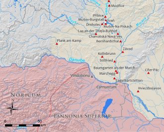 Karte zum INTERREG AT-CZ Projekt „Roman Trails“, des Zentrums für Kulturgüterschutz der Universität für Weiterbildung Krems und des Archäologischen Instituts der Tschechischen Akademie der Wissenschaften in Brünn | © Institute of Archaeology of the Czech Academy of Sciences, Brno