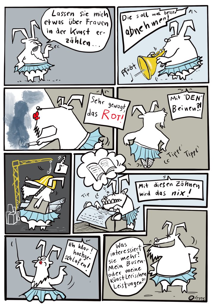 Zu sehen ist das Comic "Die Dachziegel | Mitgemeint", das in "Die Brücke- Kärnten.Kunst.Kultur" | Ausgabe 40 | Brückengeneration 5 | Feber März 2024 erschienen ist. | © Astrid Langer / Bildrecht, Wien 2026